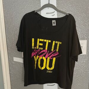Zumba Fitness Black Tee with Pink and Yellow Graphic